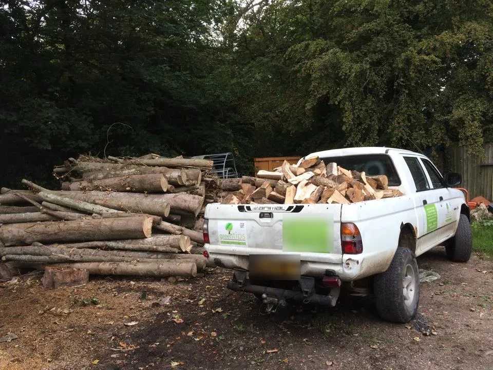 Pick-up loaded with firewood and logs